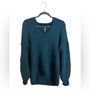 Free People All Mine Teal Oversized Pullover Cotton Alpaca Sweater XS‎